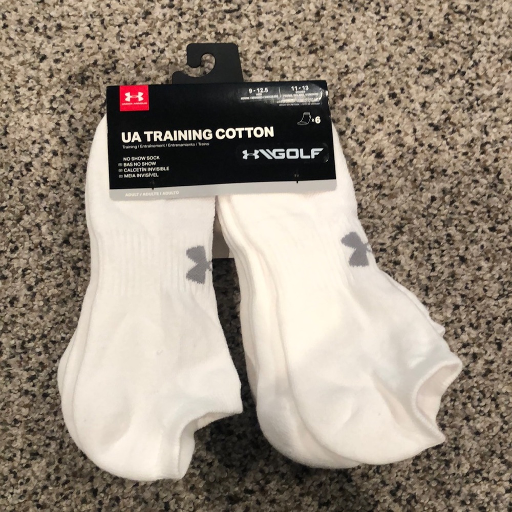Under Armour No Show Ankle Sock White 6 pack Golf Training Atheltic Cotton
